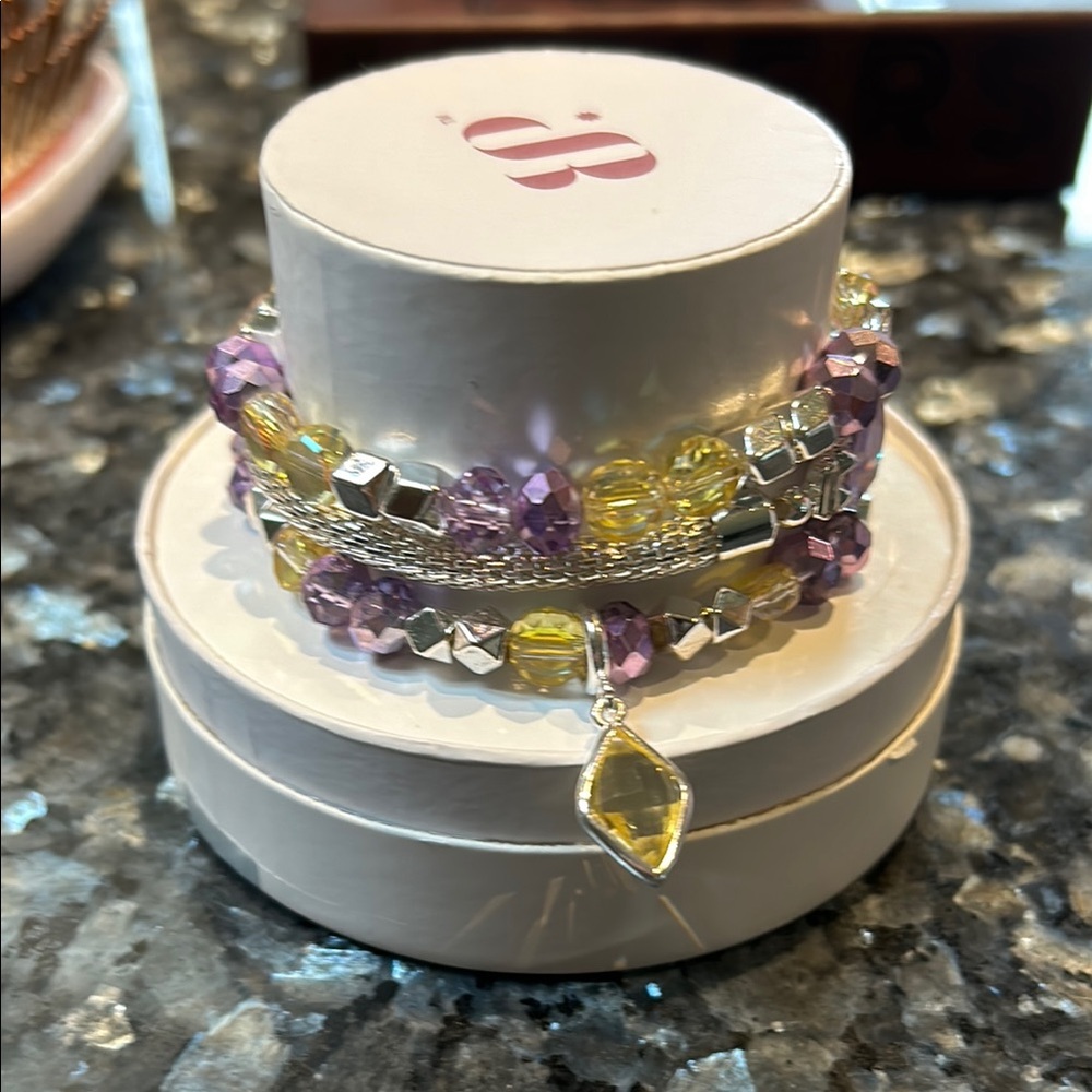Elegant Purple and Yellow Beaded Bracelet